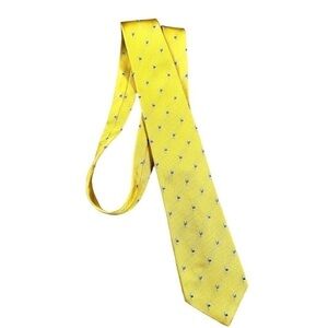 LAND’S END, MENS, 100% SILK TIE. HAND SEWN. YELLOW FLAG PRINT-3 1/2”W X 59”L